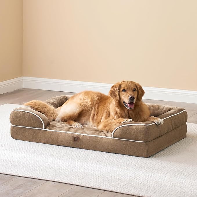 EHEYCIGA Orthopedic XL Dog Beds, Waterproof Memory Foam Dog Bed for Extra Large Dogs, Non-Slip Bottom and Egg-Crate Foam Big Dog Couch Bed with Washable Removable Cover, Camel EHEYCIGA