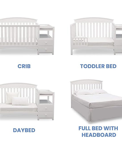 Delta Children Abby Convertible Crib 'N' Changer + Changing Pad and Cover [Bundle], Bianca - LeafyLoom