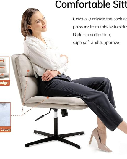 EMIAH Armless Office Desk Chair No Wheels PU-Padded Vanity Mid-Back Ergonomic Home Computer Comfortable Adjustable Swivel Task Chair with Thickened Cushion - LeafyLoom