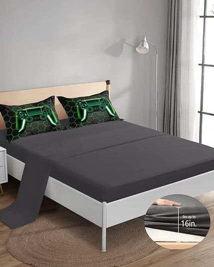 6 Pieces Gaming Bedding Set for Boys Gamer Comforter Set Queen Size,Video Game Comforter for Kids Adult 3D Gaming Geometric Microfiber Bedding Sets 6 Pieces Bed in A Bag Sets H50021,Queen - LeafyLoom