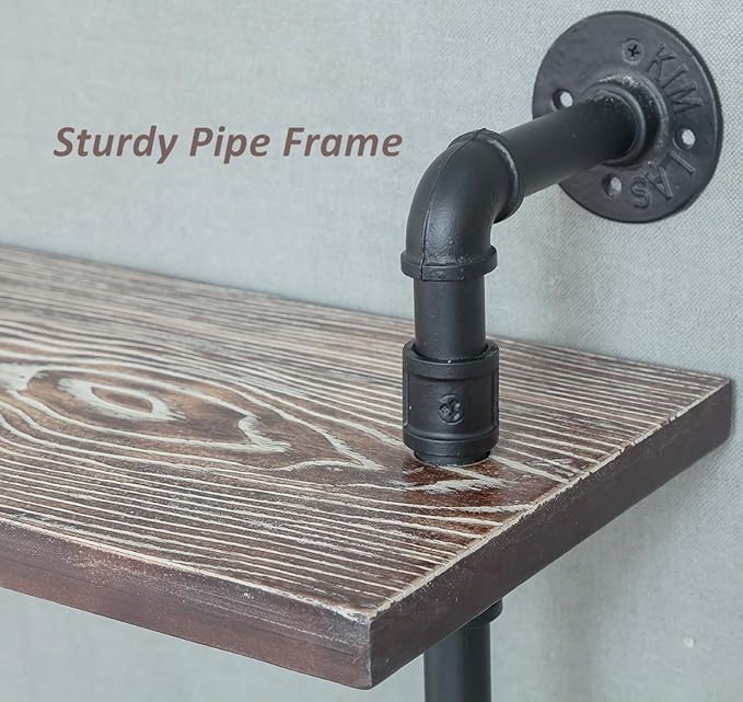 Industrial Retro Wall Mounted Iron Water Pipe Shelf/Bookcase/Shelving – Floating Shelves - Hung Bracket - DIY Storage Bookshelf – Wood Shelf - Towel Bar Hanging Storage Racks - LeafyLoom