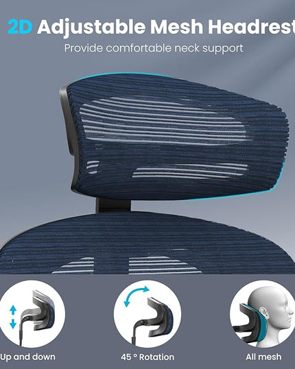 Farini Office Chair Ergonomic Desk Chair, High Back Office Chair with Wheels, Home Office Chair for Heavy People, Office Chair Adjustable Seat Depth, 3D Armrests and Adjustable Headrest, Blue - LeafyLoom