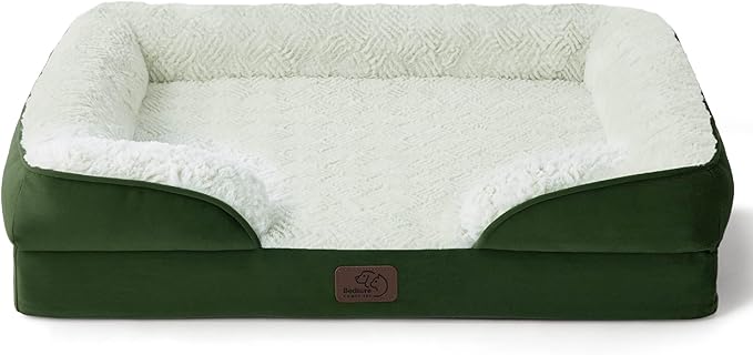 Bedsure Orthopedic Dog Bed for Medium Dogs - Calming Dog Sofa Beds Medium with Luxurious Short Plush Washable, Pet Couch Bed with Removable Washable Cover, Waterproof Lining and Nonskid Bottom, Green BEDSURE