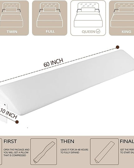 Bed Wedge Pillow,Headboard Pillow,Mattress Wedge,Close The Gap (0-8") Between Your Mattress and Headboard,Bed Gap Filler (White, Queen) - LeafyLoom