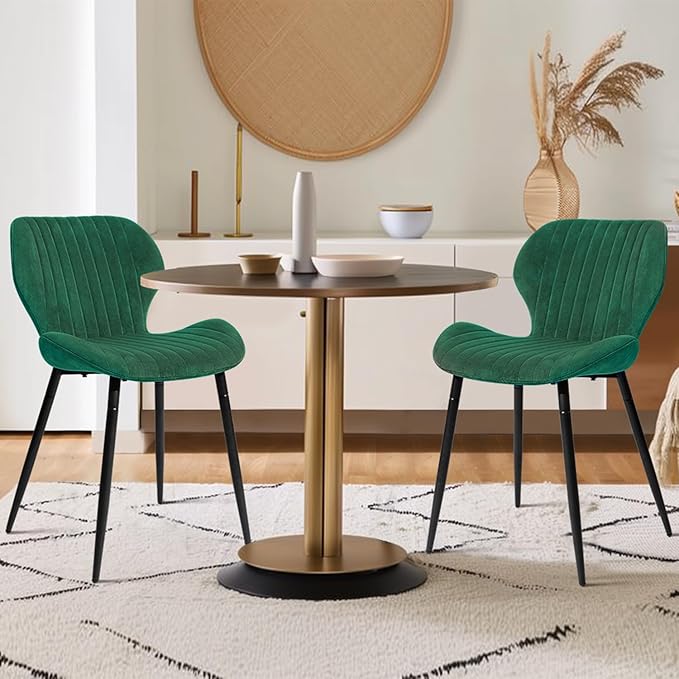 CangLong Dining Chairs Mid Century Modern Leisure Upholstered Metal Legs for Kitchen Living Room, Set of 2, Green - LeafyLoom