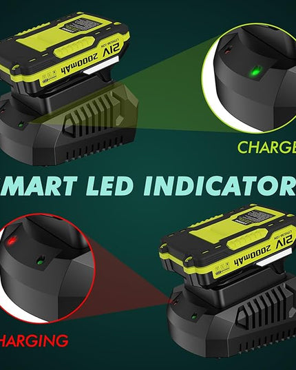 Battery Charger, Replacement 21V Charger for LAZYBOI Cordless Leaf Blower, Multi-Protection Safety System with 1-Hour Fast Charge - LeafyLoom