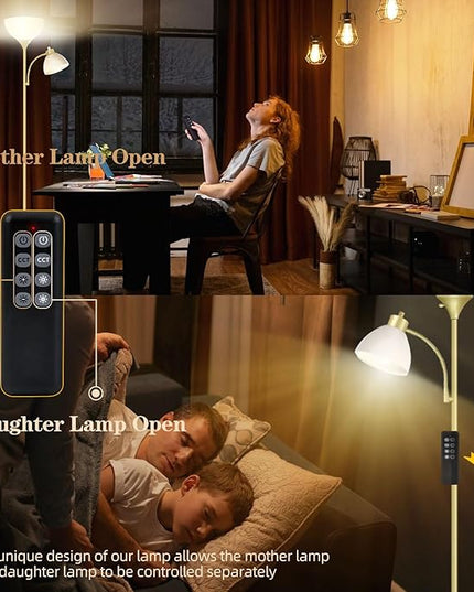 Led Floor Lamp, Super Bright 11W+7W 2100LM Torchiere Floor Lamps for Living Room, Stepless Adjustable 4 Color Temperatures 3000K-6000K with Remote Control for Bedroom(Golden) - LeafyLoom