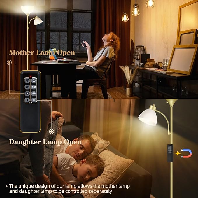 Led Floor Lamp, Super Bright 11W+7W 2100LM Torchiere Floor Lamps for Living Room, Stepless Adjustable 4 Color Temperatures 3000K-6000K with Remote Control for Bedroom(Golden) - LeafyLoom