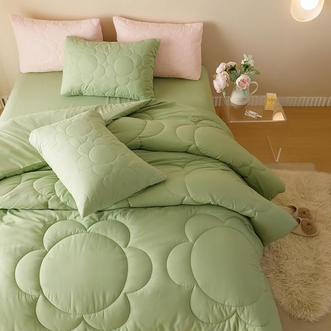 Sage Flower Comforter California King Green Sunflower Print Bed Cal King Comforter Set 3 PCs Green Floral Comforter Set for Women Girls Bedroom Decor All Season Hotel Quality Comforter - LeafyLoom