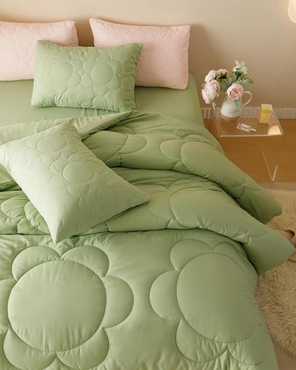 Sage Flower Comforter King Green Sunflower Print Bed King Comforter Set 3 Pieces Green Floral Comforter Set for Women Girls Bedroom Decor All Season Hotel Quality Comforter Set - LeafyLoom