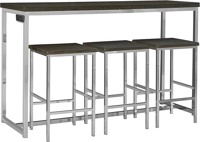 NicBex Kitchen Table Chairs Set of 4 Dining Table Set Modern Design Kitchen Dining Table, Pub Table, Dining Table Set with 3 Stools for Kitchen, Apartment, Easy Assembly, Brown - LeafyLoom