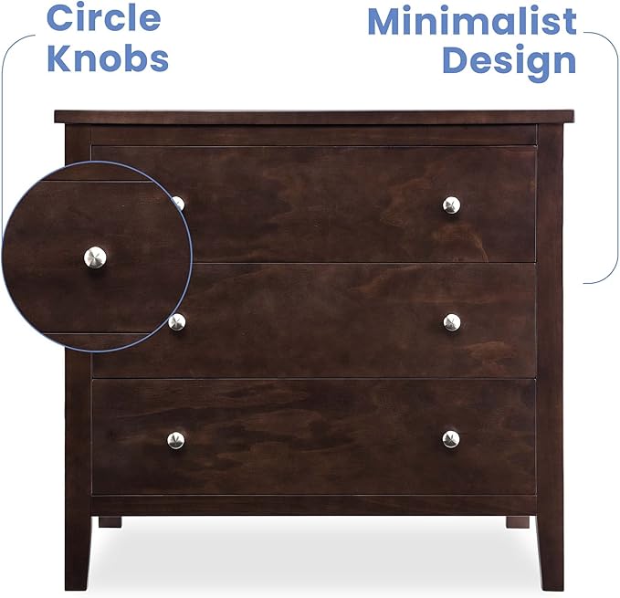 Delta Children Campbell 3 Drawer Dresser, Walnut Espresso - LeafyLoom