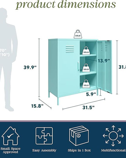 Novogratz Cache 2 Door Metal Locker Storage, Mint Cabinet - LeafyLoom