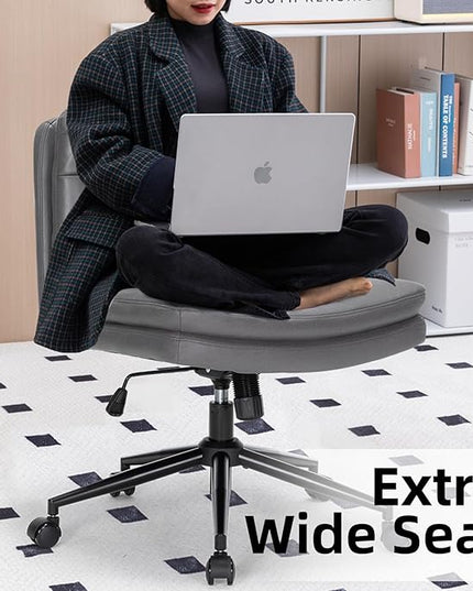 Armless Office Chair with Wheels Wide Desk Chair Leather Mid Back Accent Chair Padded Swivel Vanity Chair for Girl Women Computer Task Chair for Home Office (Suede Fabric,Gray) - LeafyLoom