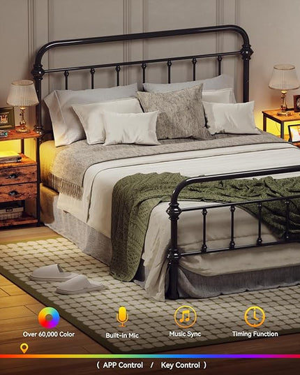Furologee Nightstand with Charging Station, LED Night Stand with 2 Fabric Drawers, 3-Tier Storage Side Table with USB Ports & Outlets, End Table with Shelves for Lving Room/Bedroom - LeafyLoom