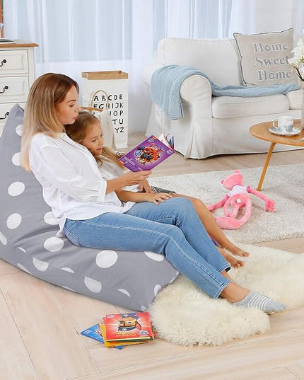 Aubliss Stuffed Animal Storage Bean Bag Chair Cover, 50"x 35" Extra Large Bean Bags for Kids & Adults, Beanbag Toy Storage for Boys Girls - Premium Cotton Canvas Grey Dot - LeafyLoom