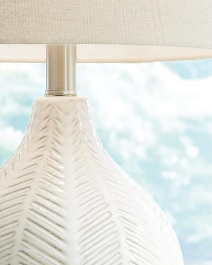 Signature Design by Ashley Rainermen 20" Modern Herringbone Ceramic Table Lamp, Off White - LeafyLoom