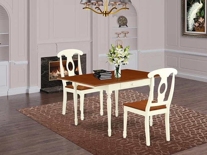 East West Furniture MZKE3-WHI-W Monza 3 Piece Set for Small Spaces Contains a Rectangle Dining Room Table with Dropleaf and 2 Wood Seat Chairs, 36x54 Inch - LeafyLoom