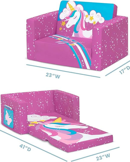 Delta Children Unicorn Cozee Flip-Out Chair For Relaxing - 2-in-1 Convertible Lightweight,Portable Chair to Lounger for Toddlers & Kids - LeafyLoom