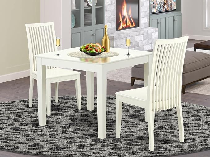 East West Furniture Oxford 3 Piece Dinette Set for Small Spaces Contains a Square Table and 2 Dining Room Chairs, 36x36 Inch, Linen White - LeafyLoom