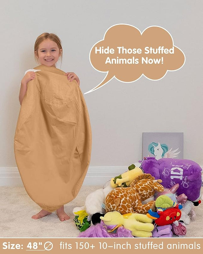 Aubliss Stuffed Animal Bean Bag Storage Chair (Solid Khaki, X-Large (48'')) - LeafyLoom