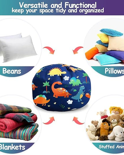 Stuffed Animal Storage Bean Bag Chairs(No Filler) Toy Organizer Bags Chair Cover for Kids Cotton Canvas Beanbag with Zipper Organizing Keep Room your Plush Toys and More Organized - LeafyLoom
