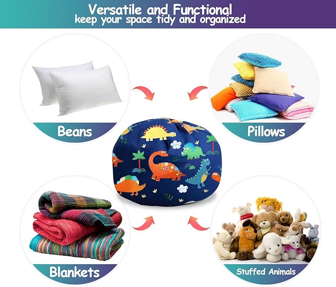 Bean Bag Storage Toddler Kids'Rooms Organizer Giant Beanbag Great Plush Toy Alternative Washable Ultra Soft Cover Dinosaur Plush Toys or Textile Sack Bag Space Save (Without Filling) X-Large - LeafyLoom