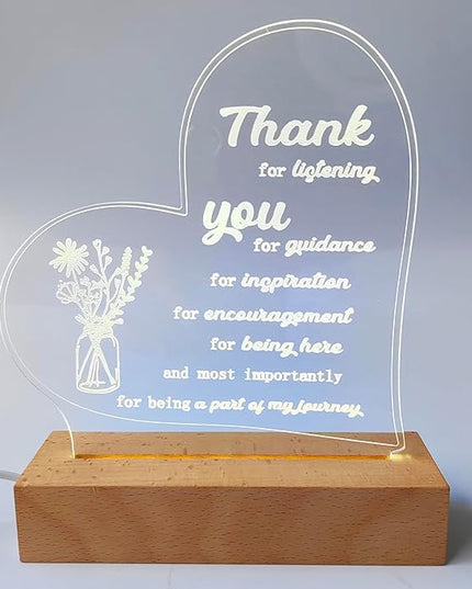 Thank You Gifts for Women Men Acrylic Dimmable Led Night Light Coworker Retirement Inspirational Gift for Colleague Leaving Friends Teacher Birthday Christmas Gifts Decorative Plaques Bedroom Decor - LeafyLoom