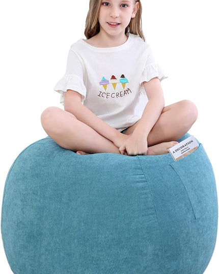 Stuffed Animal Storage Bean Bag Chair Cover (No Filler) for Kids and Adults.Soft Premium Corduroy Stuffable Beanbag for Organizing Children Plush Toys or Memory Foam Small 100L(LightBlue) - LeafyLoom