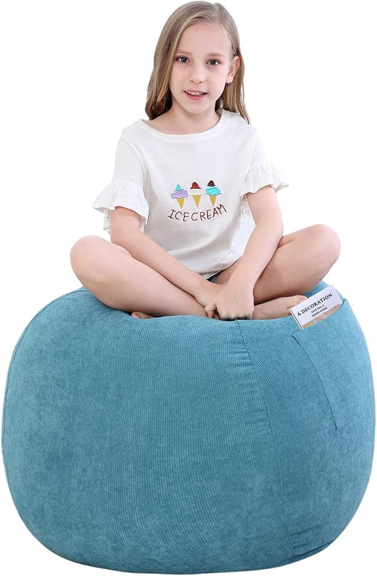 Stuffed Animal Storage Bean Bag Chair Cover (No Filler) for Kids and Adults.Soft Premium Corduroy Stuffable Beanbag for Organizing Children Plush Toys or Memory Foam Small 100L(LightBlue) - LeafyLoom