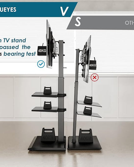 FITUEYES Iron Base Universal Floor TV Stand with Swivel Mount Space Saving for 26-65 Inch LED LCD OLED Plasma Flat Panel or Curved Screen TVs Height Adjustable Wire Management with 2 Shelves Black - LeafyLoom