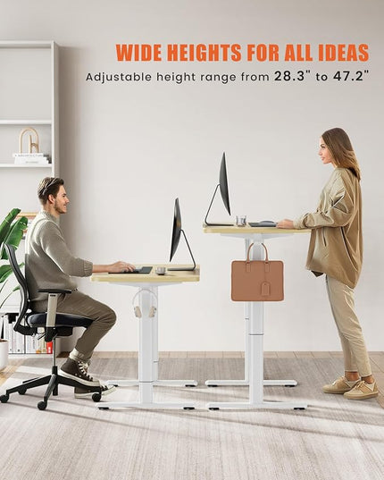 Electric Standing Desk Adjustable Height Stand Up Desk, 48" x 24" Sit Stand Desk, Low Noise Home Office Desk, Computer Desk with Whole-Piece Board, Child Lock & Memory Function, Maple - LeafyLoom