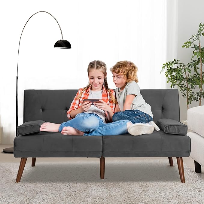 Shintenchi Futon Sofa Bed, Convertible Couch Bed Loveseat, Modern Futon Recliner Sleeper, Small Lazy Futon Set for Living Room, Office, Apartment,e, Dark Gray - LeafyLoom