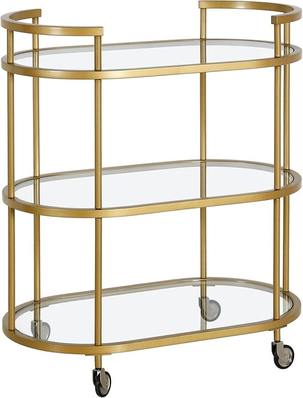 Henn&Hart 30" Wide Oval Bar Cart in Brass, Bar Carts for the Home - LeafyLoom