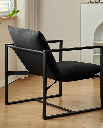 Wimarsbon Modern Accent Chair, Mid Century Sitting Chair with Sponge Cushion, Comfy and Sturdy Lounge Chair with Metal Leg for Bedroom, Living Room, Office,Easy Assembly (Chenille-Black) - LeafyLoom