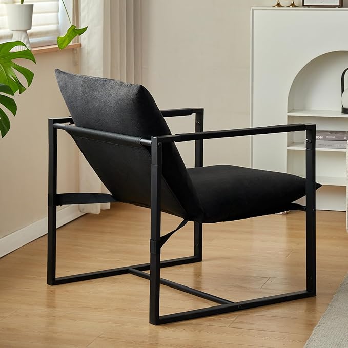 Wimarsbon Modern Accent Chair, Mid Century Sitting Chair with Sponge Cushion, Comfy and Sturdy Lounge Chair with Metal Leg for Bedroom, Living Room, Office,Easy Assembly (Chenille-Black) - LeafyLoom