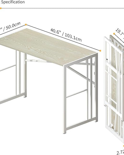 40 inch Folding Desk, Writing Gaming Computer Camping Desk, No Assembly Required Home Office Table, Natural and White - LeafyLoom