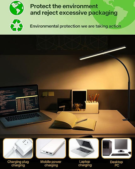 ACNCTOP LED Desk Lamp for Office Home - Eye-Caring Architect Task Lamp 25 Lighting Modes Adjustable Flexible Gooseneck Clamp Light for Workbench Drafting Reading Study (Black) - LeafyLoom