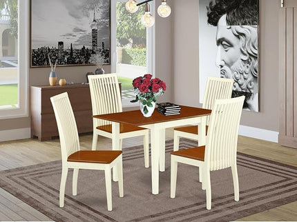 East West Furniture NDIP5-WHI-W Norden 5 Piece Room Furniture Set Includes a Rectangle Dining Table with Dropleaf and 4 Wood Seat Chairs, 30x48 Inch, Buttermilk & Cherry - LeafyLoom