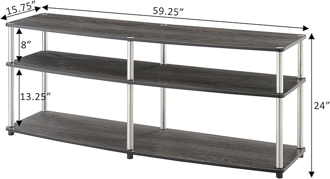Convenience Concepts Designs2Go 3 Tier 60" TV Stand, Weathered Gray - LeafyLoom