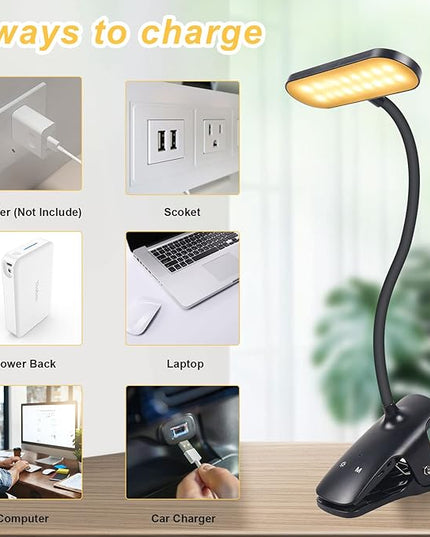 Clip on Light Reading Lights, 36 LED USB Desk Lamp with 5 Color 5 Brightness, Eye Protection Book Clamp Light, Perfect for Video Conference Lighting, Desk, Bed Headboard and Computers (Black) - LeafyLoom