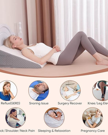 Forias Wedge Pillow for Sleeping 10" Bed Wedge Pillow for After Surgery - 1.5" Memory Foam Top, Triangle Pillow Wedge Ideal for Acid Reflux GERD Snoring Heartburn Pregnancy Lower Back Pain - LeafyLoom