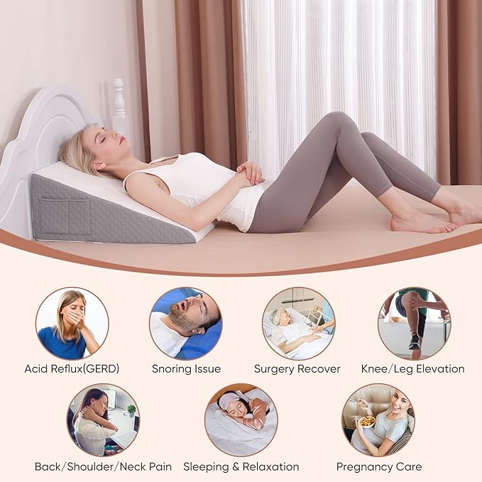 Forias Wedge Pillow for Sleeping 10" Bed Wedge Pillow for After Surgery - 1.5" Memory Foam Top, Triangle Pillow Wedge Ideal for Acid Reflux GERD Snoring Heartburn Pregnancy Lower Back Pain - LeafyLoom