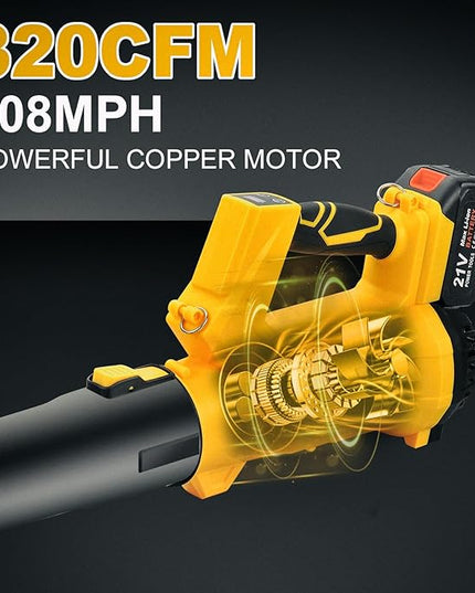 Cordless Leaf Blower - 320CFM 208MPH 21V Electric Handheld Leaf Blower with 5.2Ah Battery and Charger, 6 Variable Speed Leaf Sweeper for Leaves, Snow Debris, Dust, Yard Cleaning (Yellow) - LeafyLoom