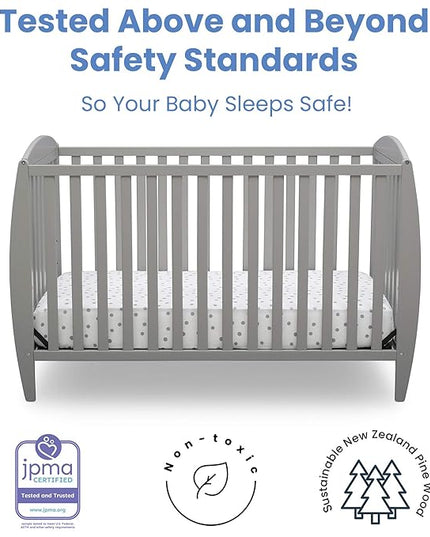 Delta Children Twinkle 4-in-1 Convertible Baby Crib, Easy to Assemble, Sustainable & Serta Perfect Start Dual Sided Baby Crib Mattress & Toddler Mattress - Waterproof - 6" Premium Sustainably - LeafyLoom