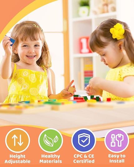 FUNLIO Adjustable Kids Chair (2pcs), 3 Level Height Adjustable Toddler Chair for Ages 3-8, Sturdy Child Chair with Maximum Bearing 220lbs, for Classrooms/Daycares/Homes, CPC & CE Approved - Natural - LeafyLoom