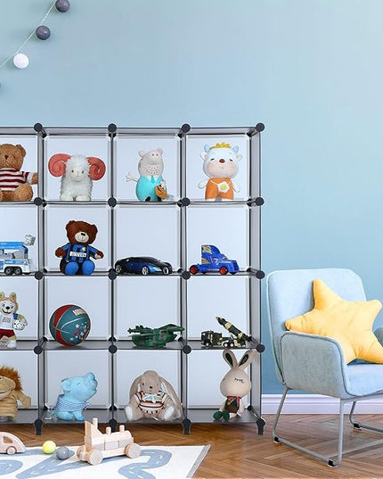 ANWBROAD Cube Storage Organizer, 16-Cube Cubby Shelving Book Shelf Living Room, Closet Clothes organizers, Kids Toys Craft Yarn Storage with Rubber Hammer for Bedroom Office Gray ULCS016H - LeafyLoom