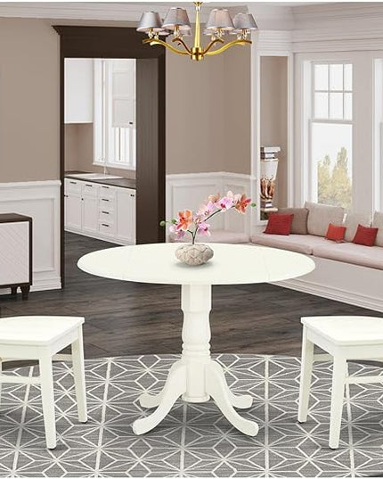 East West Furniture Dublin 3 Piece Modern Set Contains a Round Wooden Table with Dropleaf and 2 Dining Room Chairs, 42x42 Inch, Linen White - LeafyLoom