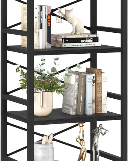Yoobure 4 Tier Bookshelf - Small Book Shelf Industrial Bookcase, Narrow Book Case Book Storage Organizer for CD/Movie/Book, Bookshelves for Bedroom Office Living Room Black - LeafyLoom