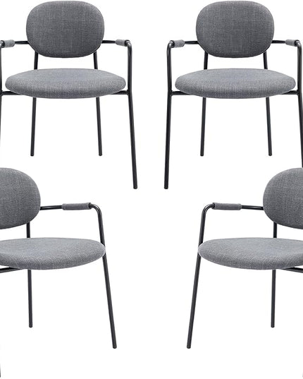 COLAMY Dining Chairs Set of 4, Fabric Dining Chairs Set of 4 with Arms, Upholstered Small Dining Armchairs with Back for Kitchen, Dining Room, Grey - LeafyLoom